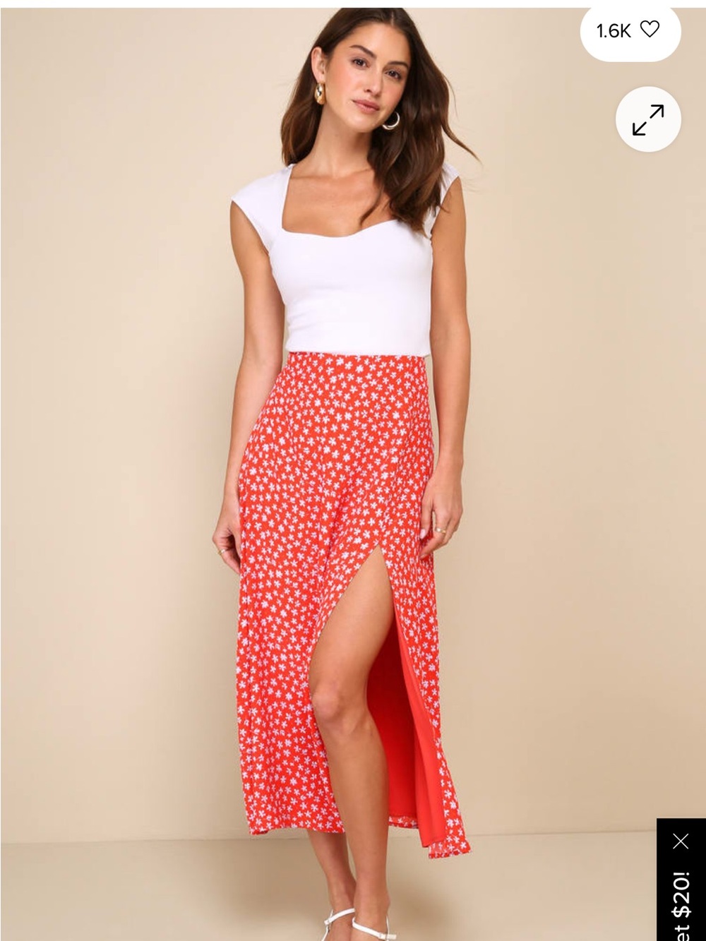 Lulu's Red Floral Split Maxi Skirt